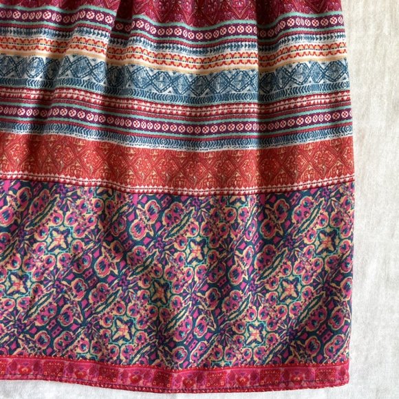 Boho Red Blue Multi-Colored Gypsy Hippie Stretchy Waist Mini Skirt Size L - Picture 8 of 8
